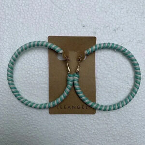 NEW Lee Angel Neiman Marcus Turquoise Stripe Large Hoop Earrings
